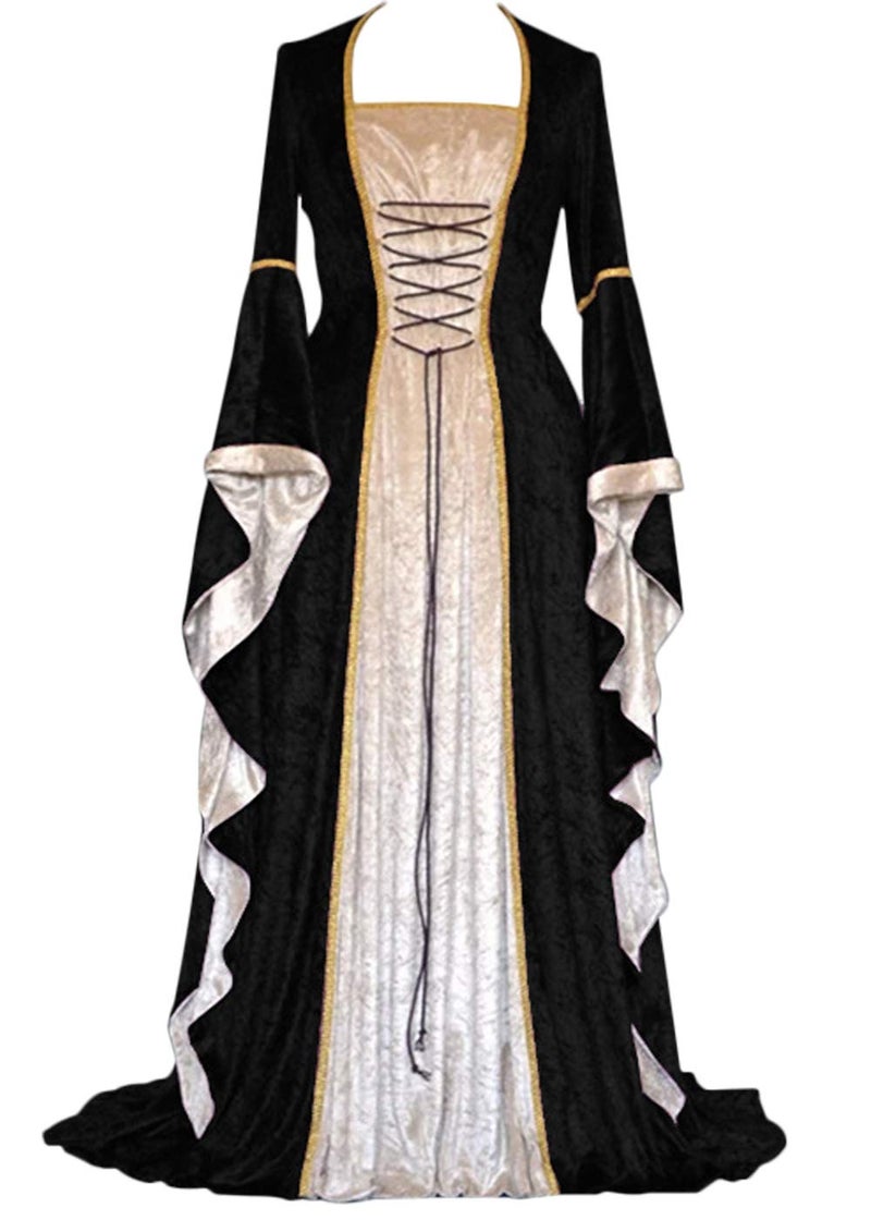 YEAXLUD Womens Renaissance Medieval Costume Dress Lace up Irish Over Long Dresses Cosplay Retro Gown S-5XL (M, Black) - Image 1